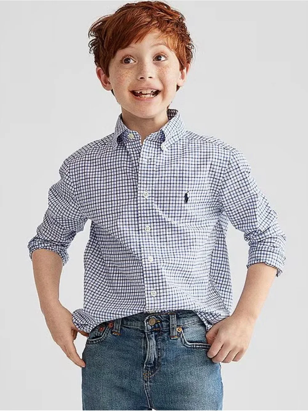 Ralph Lauren Little Boys Long-Sleeve Checked Plaid Poplin Shirt Size 3